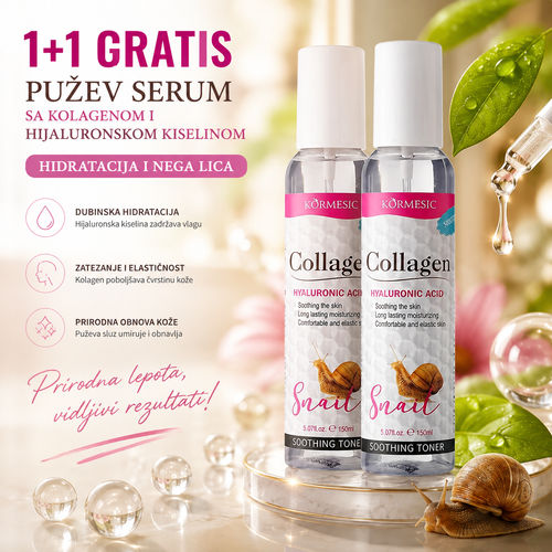 1+1 GRATIS – Serum sa Puževom Sluzom, Kolagenom i Hijaluronskom Kiselinom za Lice