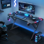 Gejmerski Sto LED RGB – Moderan Gaming Desk sa Držačem za Slušalice i Piće