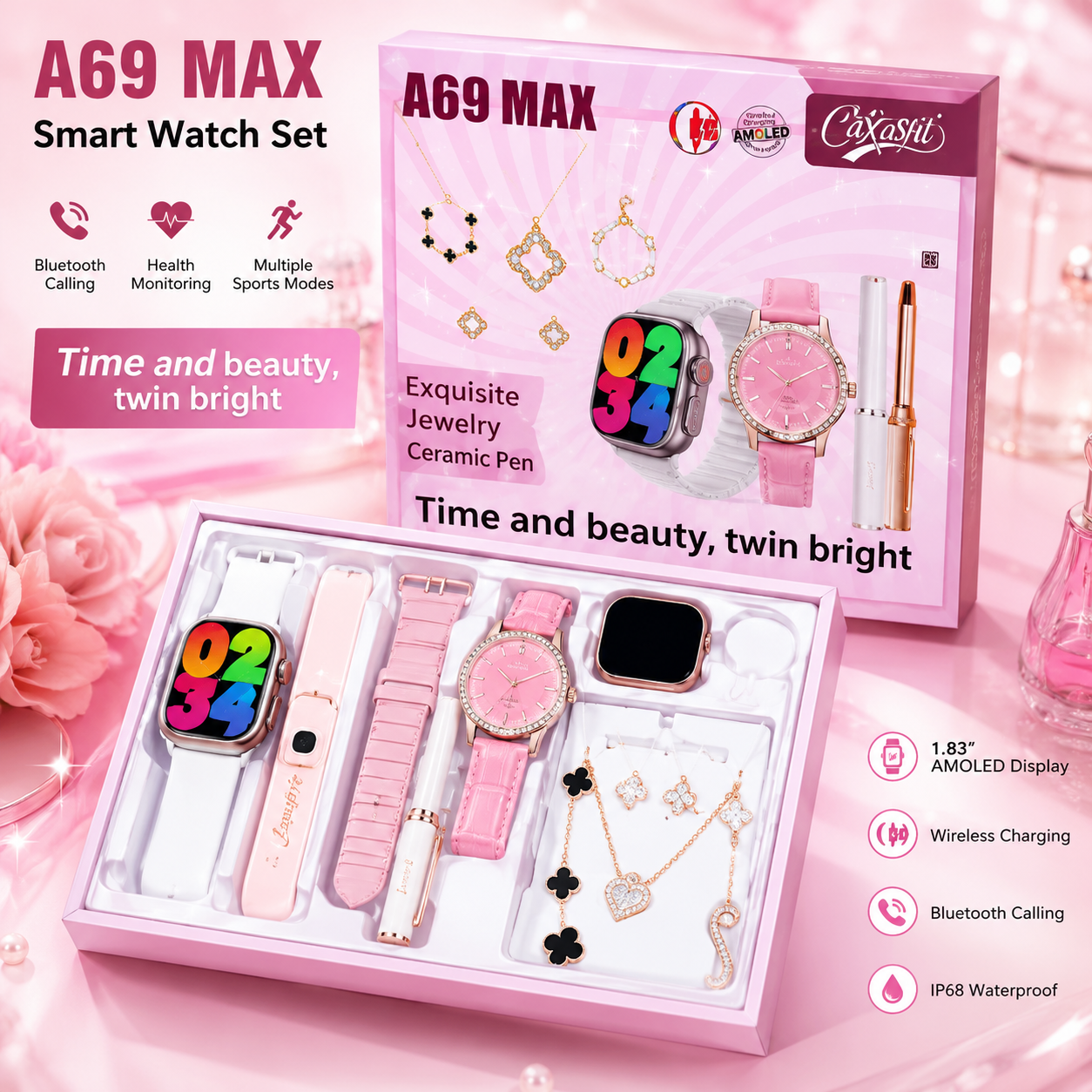 A69 MAX Smart Watch Set – Pametni Sat sa Nakitom | Luksuzni Poklon Set za Žene
