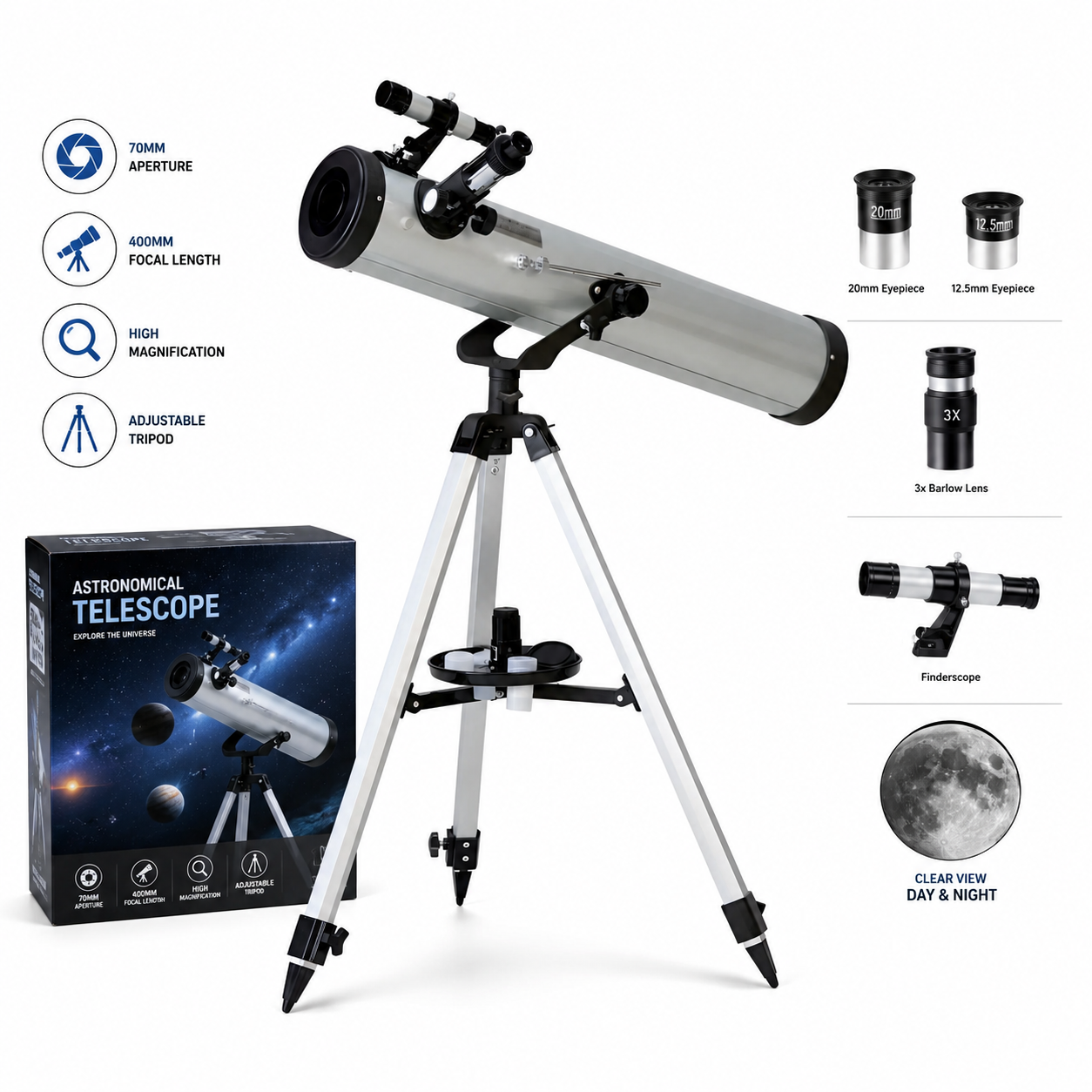🔥 Astronomski Teleskop sa Stativom – Profesionalni Teleskop za Posmatranje Meseca, Planeta i Zvezda | Idealan Poklon za Decu i Odrasle