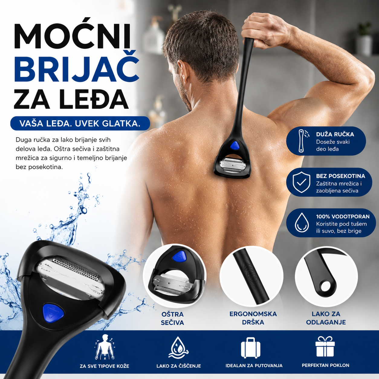 Muški Brijač za Leđa i Telo – Sklopivi Trimer za Bezbolno Uklanjanje Dlačica
