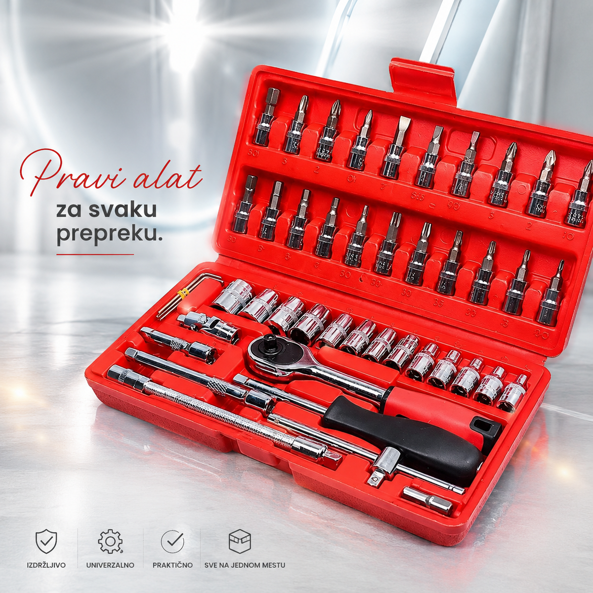 Set Gedora 46 Delova – Imbus i Torx Ključevi, Šrafcigeri i Nasadni Ključevi | Profesionalni Set Alata
