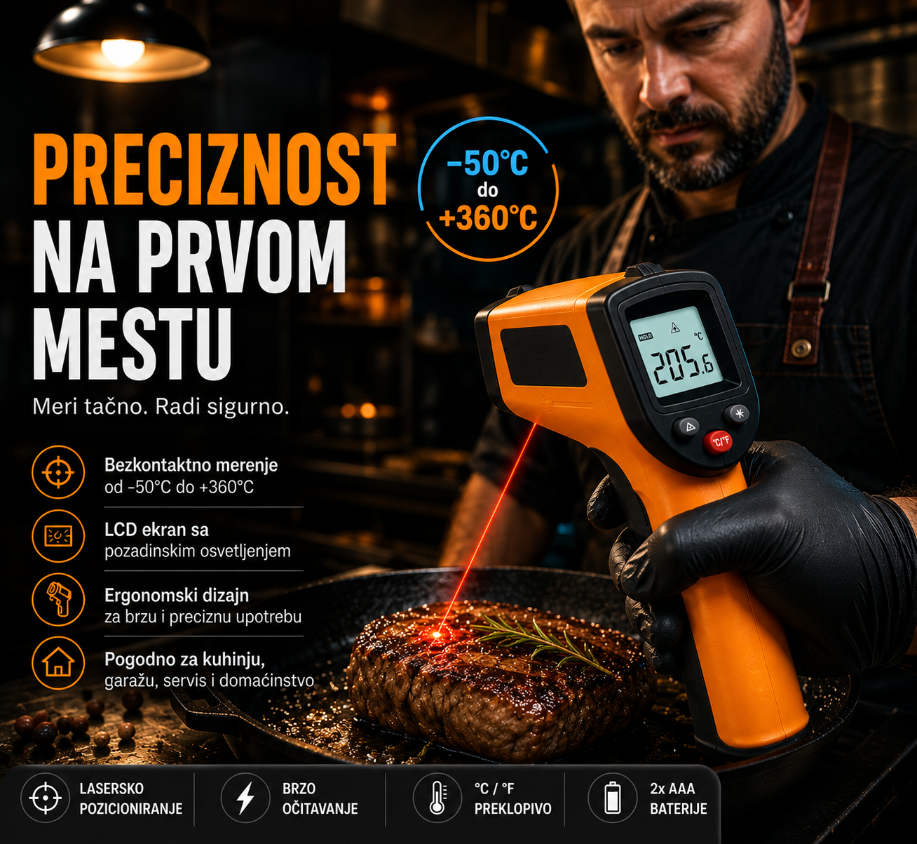 Infracrveni Digitalni Termometar – Precizan Laserski Merač Temperature za Kuću, Servis i Industriju