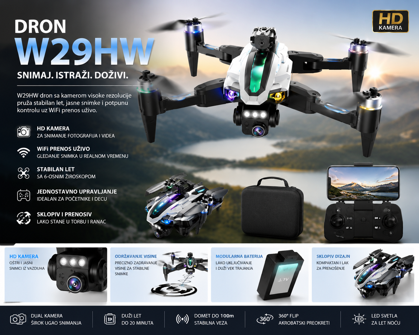 Dron W29HW sa Kamerom i Daljinskim Upravljačem – HD Snimanje, Stabilan Let i WiFi Prenos
Rich text editor
