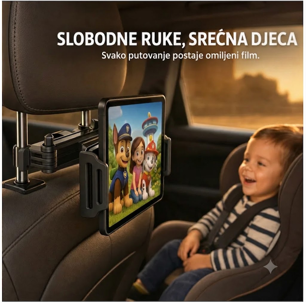 Držač za Tablet i Mobilni Telefon za Zadnje Sedište – Rotirajući Auto Nosač za Decu i Putnike