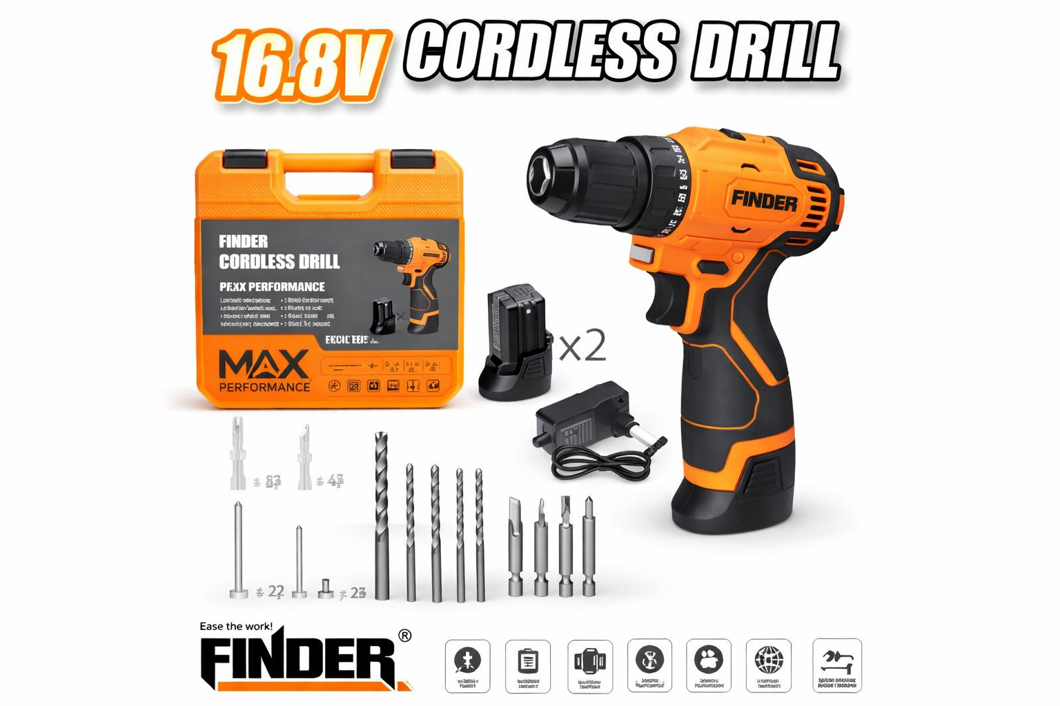 Finder Aku Šrafilica 16.8V BL Motor – Profesionalna Bežična Bušilica/Šrafilica