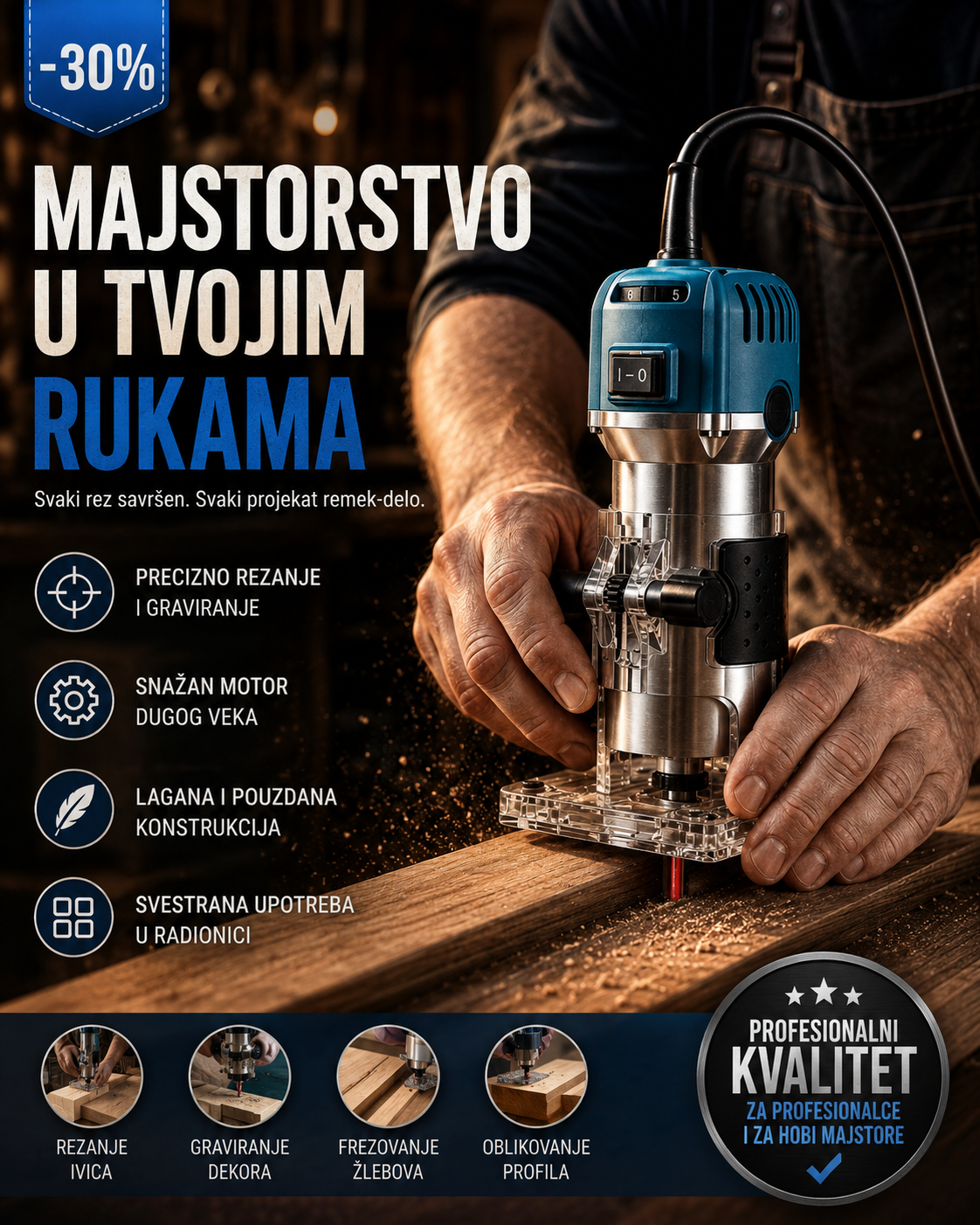 Glodalica za Drvo 530W – Kompaktna Električna Glodalica za Precizne Radove