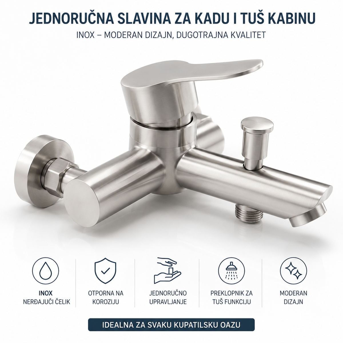 Jednorucna slavina za kadu, tus kabinu od inox