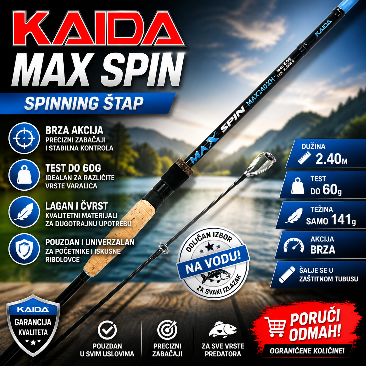Kaida MAX SPIN 2.40m – Štap za pecanje 