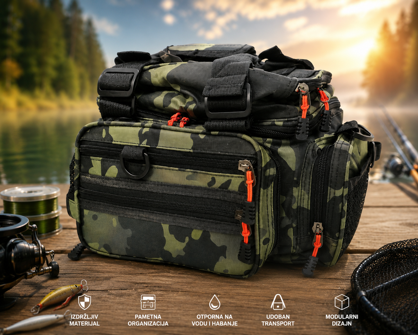 KAIDA TP23 Camo Ribolovačka Torba – Modularna Carryall Torba za Organizaciju Ribolovačkog Pribora