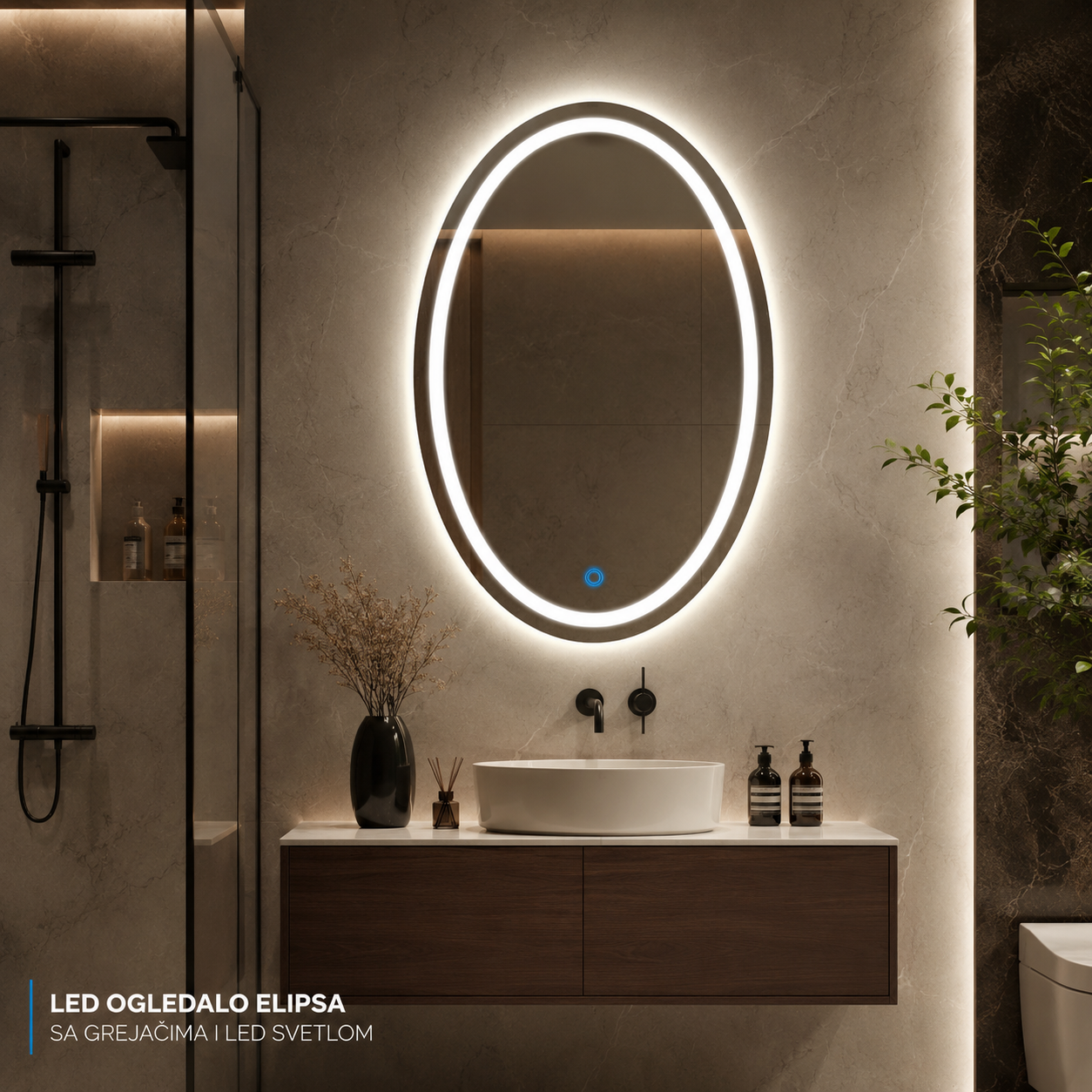 LED Ogledalo Elipsa sa Grejačem protiv Magljenja i LED Svetlom 50 × 70 cm