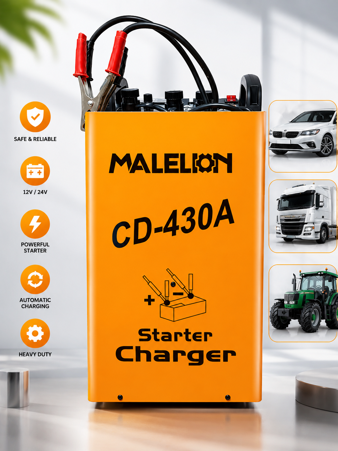 Profesionalni Punjač Akumulatora MALELON CD-430A – 12V/24V Starter i Punjač za Auto, Kamion i Traktor