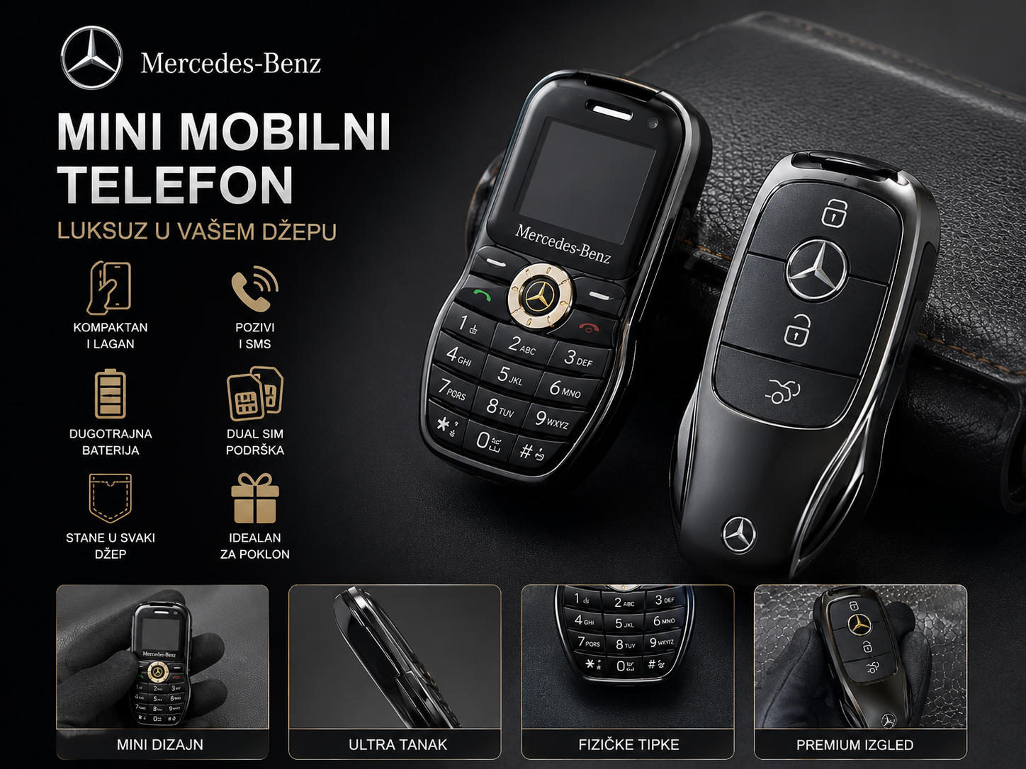 Mini Mobilni Telefon Mercedes Benz – Najmanji Dual SIM Telefon sa Bluetooth Funkcijom