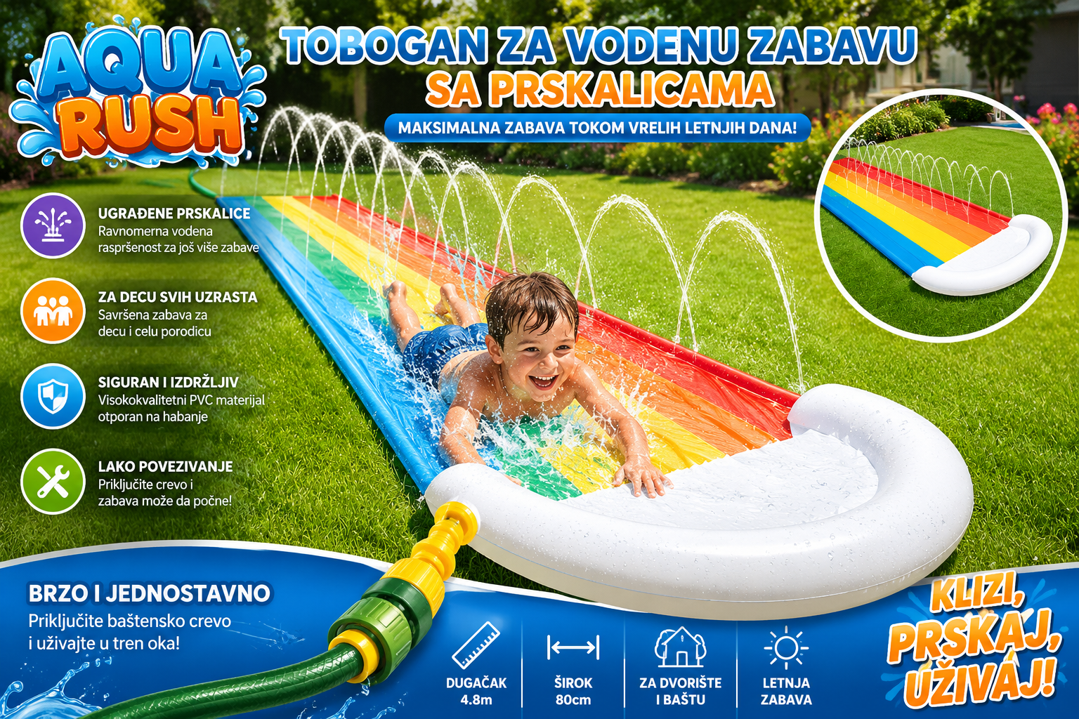 Veliki Naduvavajući Vodeni Tobogan sa Prskalicama – Slip and Slide za Decu i Odrasle | Vodeni Park za Dvorište i Baštu