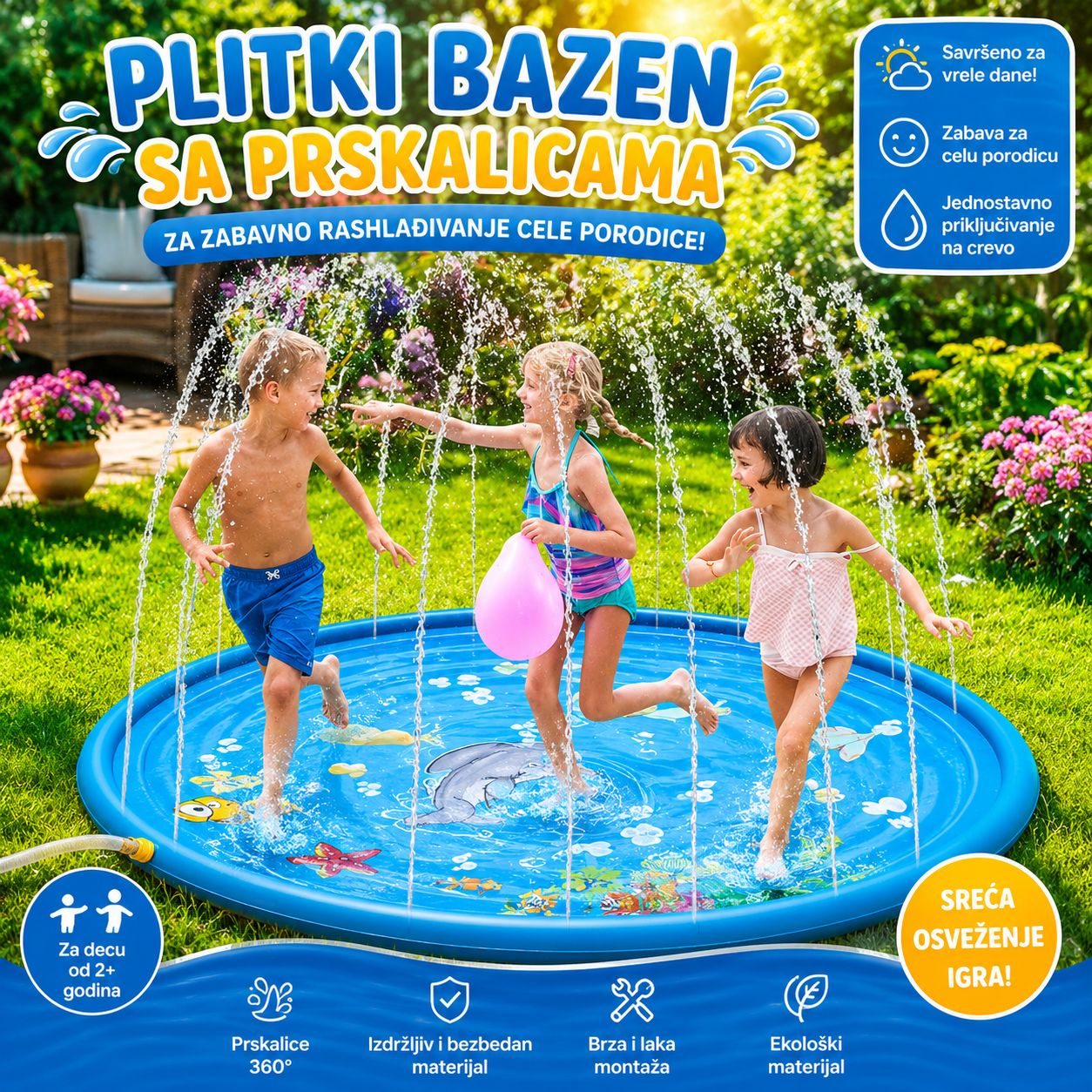 Plitki Vodeni Bazen za Decu sa Fontanom – Zabava i Osveženje Tokom Leta