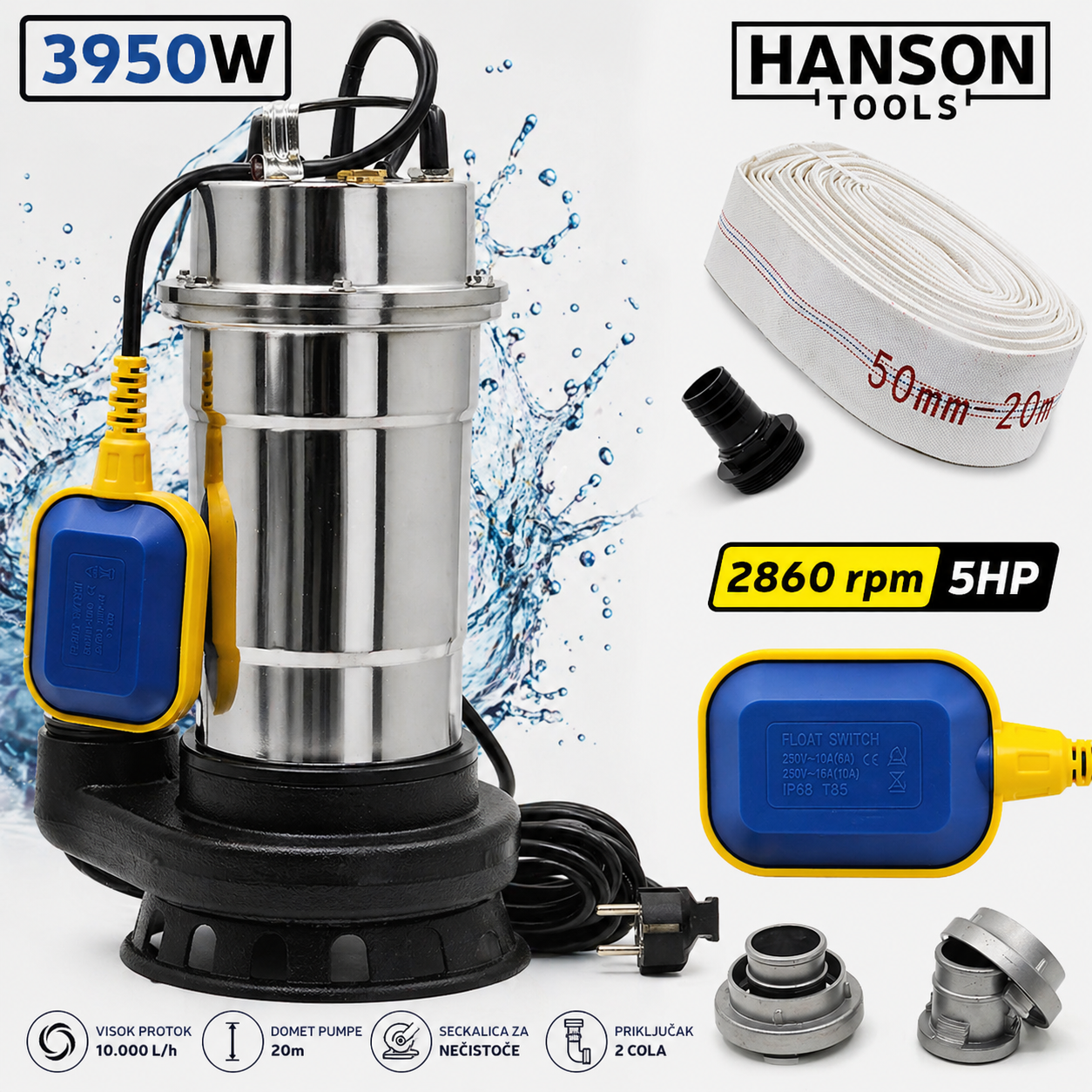 Muljna Pumpa Hanson sa Seckalicom – Set sa Crevom 20m | Snažno i Efikasno