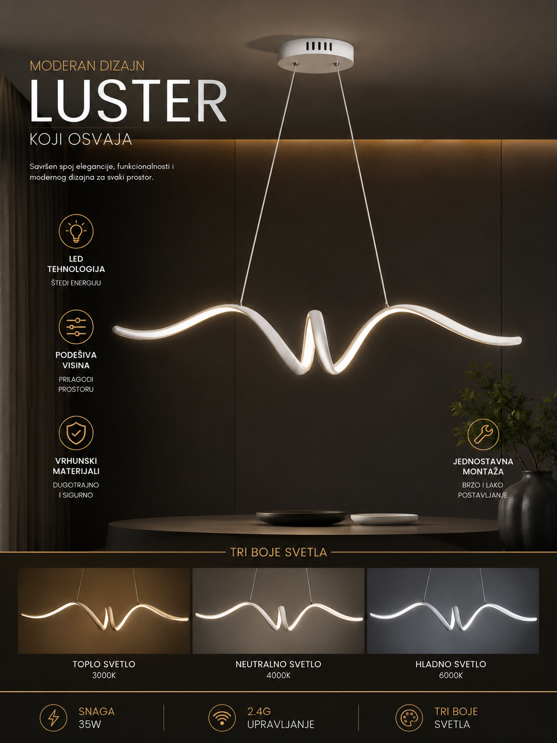 Prestige LED Luster – Minimalistička Premium Rasveta za Dom