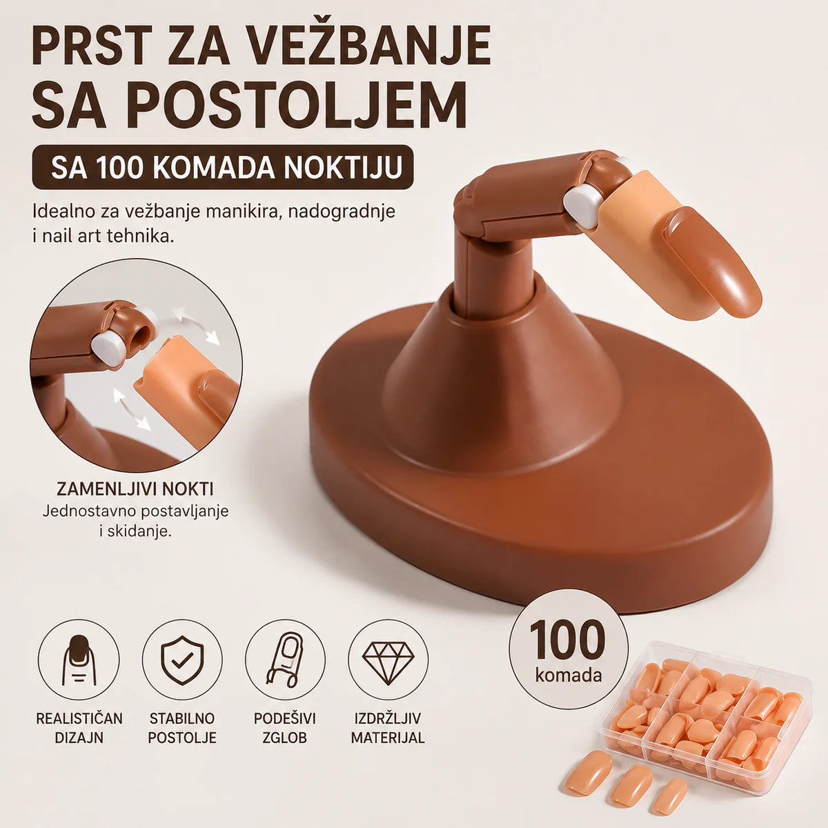 Prst za vezbanje sa postoljem sa 100 komada noktiju