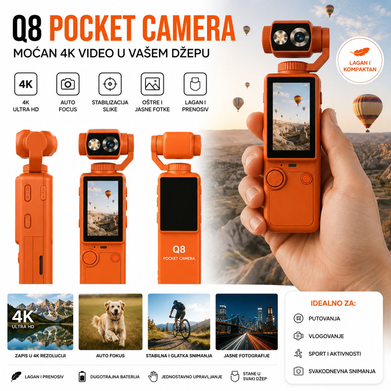 Mini Kamera Q8 4K – Kompaktna Kamera za Vlog, Putovanja i Snimanje u Pokretu