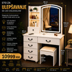 ROYAL Sto za Šminkanje sa LED Ogledalom – Premium Toaletni Sto za Kozmetiku, Nakit i Negu Lica
