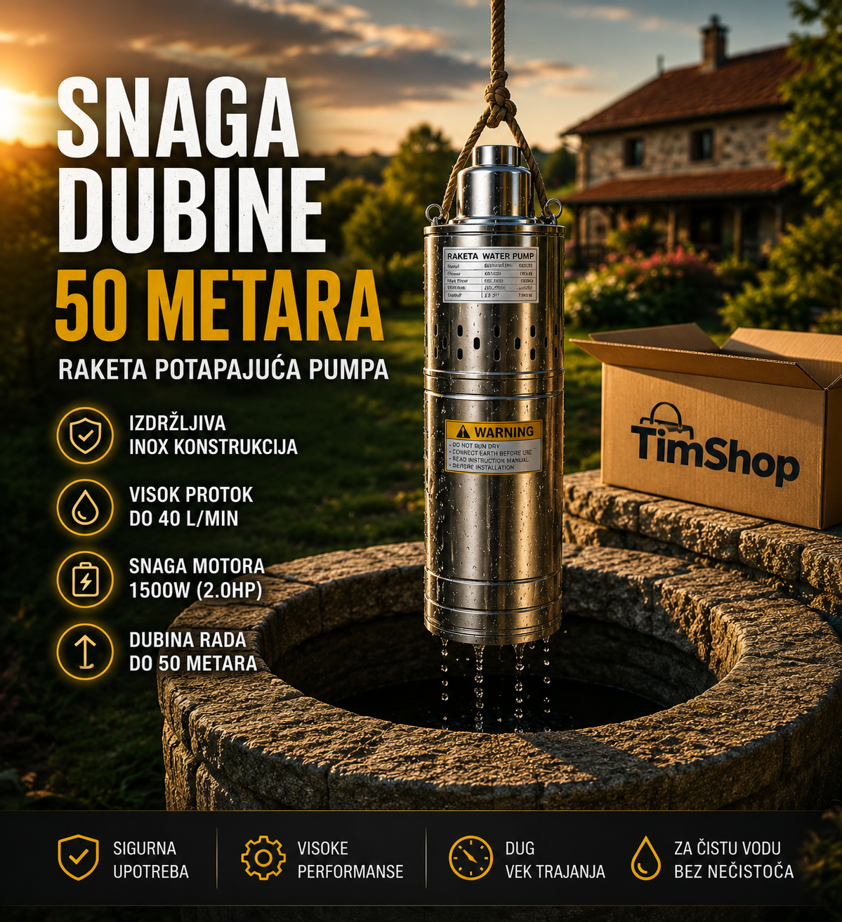 Električna Raketa Pumpa za Bunar – Potapajuća Pumpa za Navodnjavanje i Snabdevanje Vodom