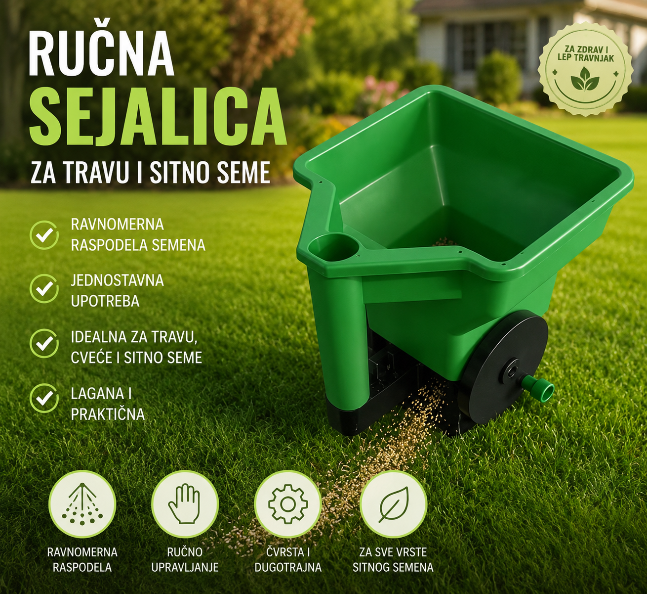Ručna Sejalica za Travu i Sitno Seme – Precizna Rasipačica za Travnjak, Baštu i Cveće