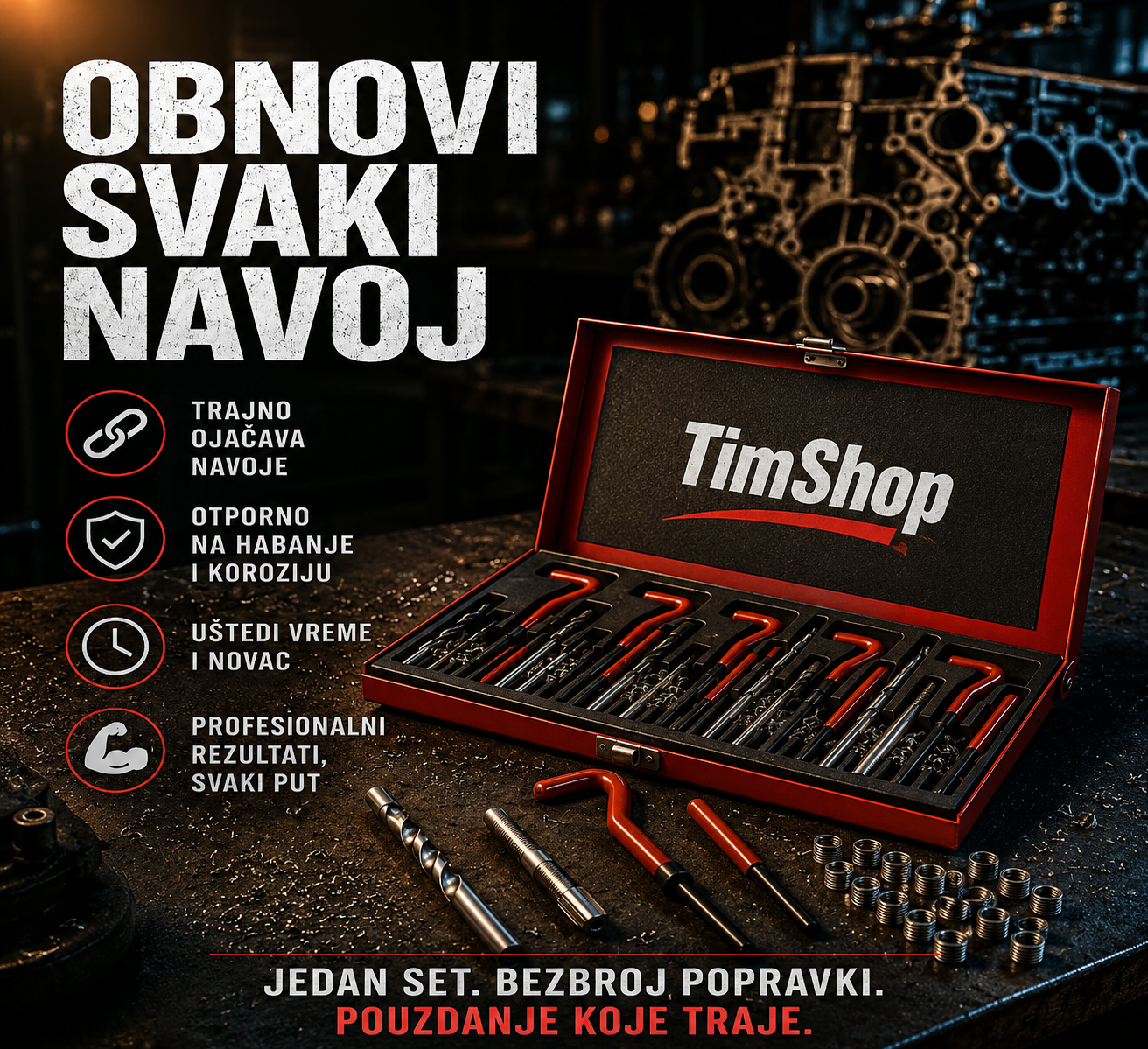 Set za Reparaciju Navoja 131 Deo – Profesionalni Helicoil Set za Obnovu Oštećenih Navoja