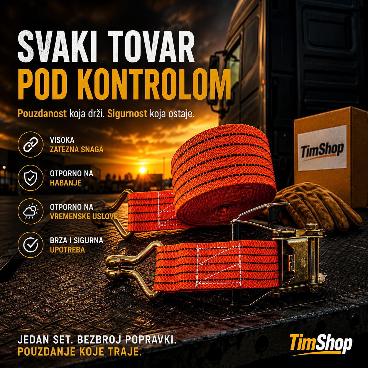 Zatezač Tereta 10m – Traka sa Čegrtaljkom za Siguran Transport Robe