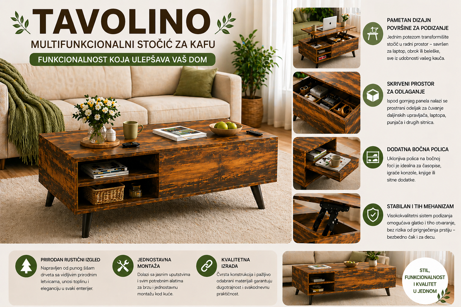 Tavolino Sto za Dnevnu Sobu – Moderan Dizajn i Funkcionalnost