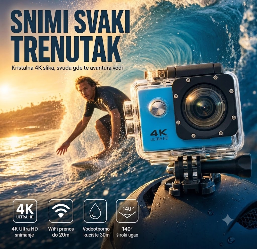 4K Ultra HD Akciona Kamera sa WiFi – Go Pro Kamera za Snimanje u Pokretu