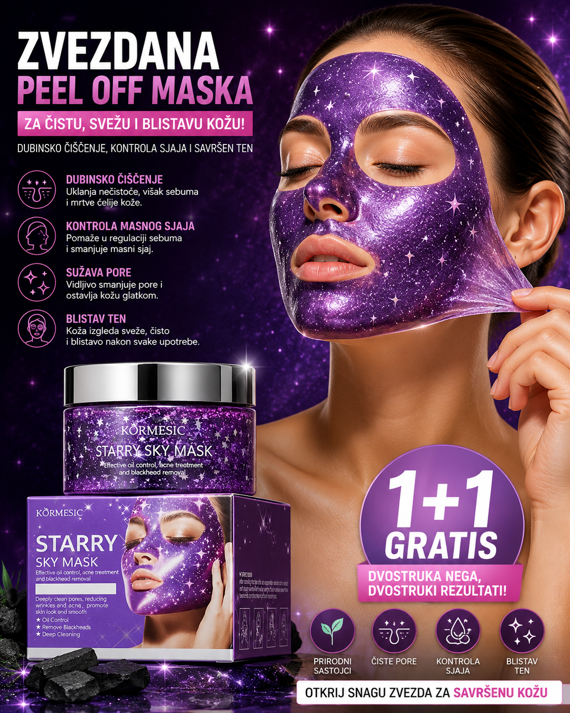 1+1 GRATIS Starry Sky Maska za Lice – Peel Off Maska za Čistu, Glatku i Svežu Kožu