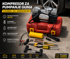 Auto Kompresor 12V sa 2 Cilindra – Brza Pumpa za Gume sa Priborom i Koferom