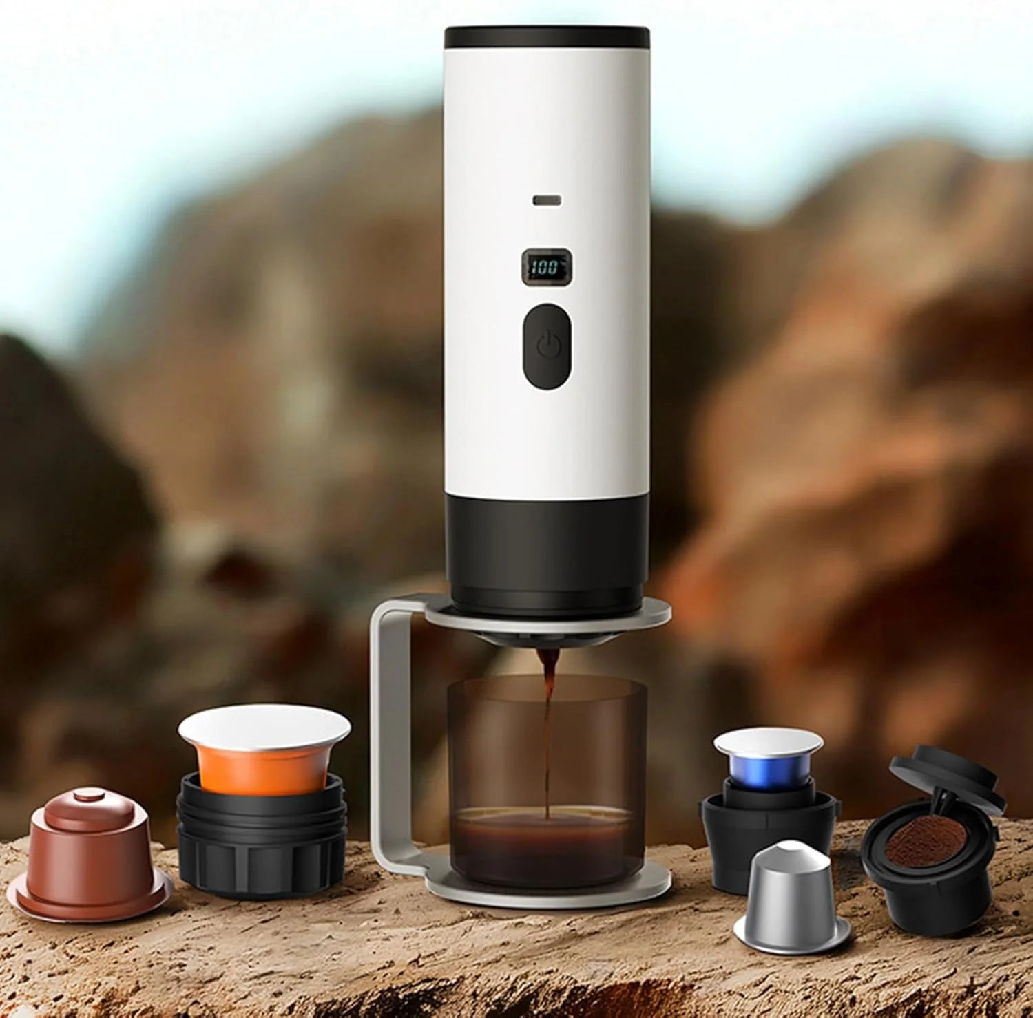 3u1 Prenosiva Espresso Mašina 12V sa Grejanjem Vode, LCD Displejom i Adapterima za Kapsule