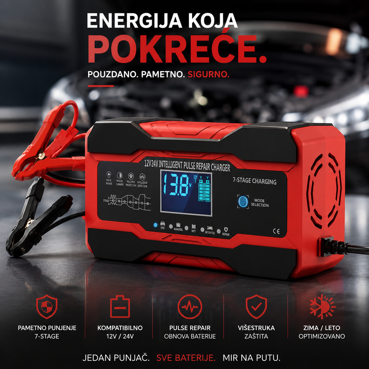 automatski punjač za akumulator, punjač za akumulator, punjač 12V 6A, pametni punjač, smart charger, auto punjač akumulatora, punjač za automobil, punjač za motocikl, punjač za skuter, punjač za čamac, inteligentni punjač, digitalni punjač, LED displej, održavanje akumulatora, AGM punjač, GEL punjač, EFB punjač, olovno-kiselinski akumulator, automatsko punjenje, zaštita od prepunjavanja, auto oprema, garažna oprema, servisni alat, radionica, battery charger, 12V battery charger, automotive tools, car access