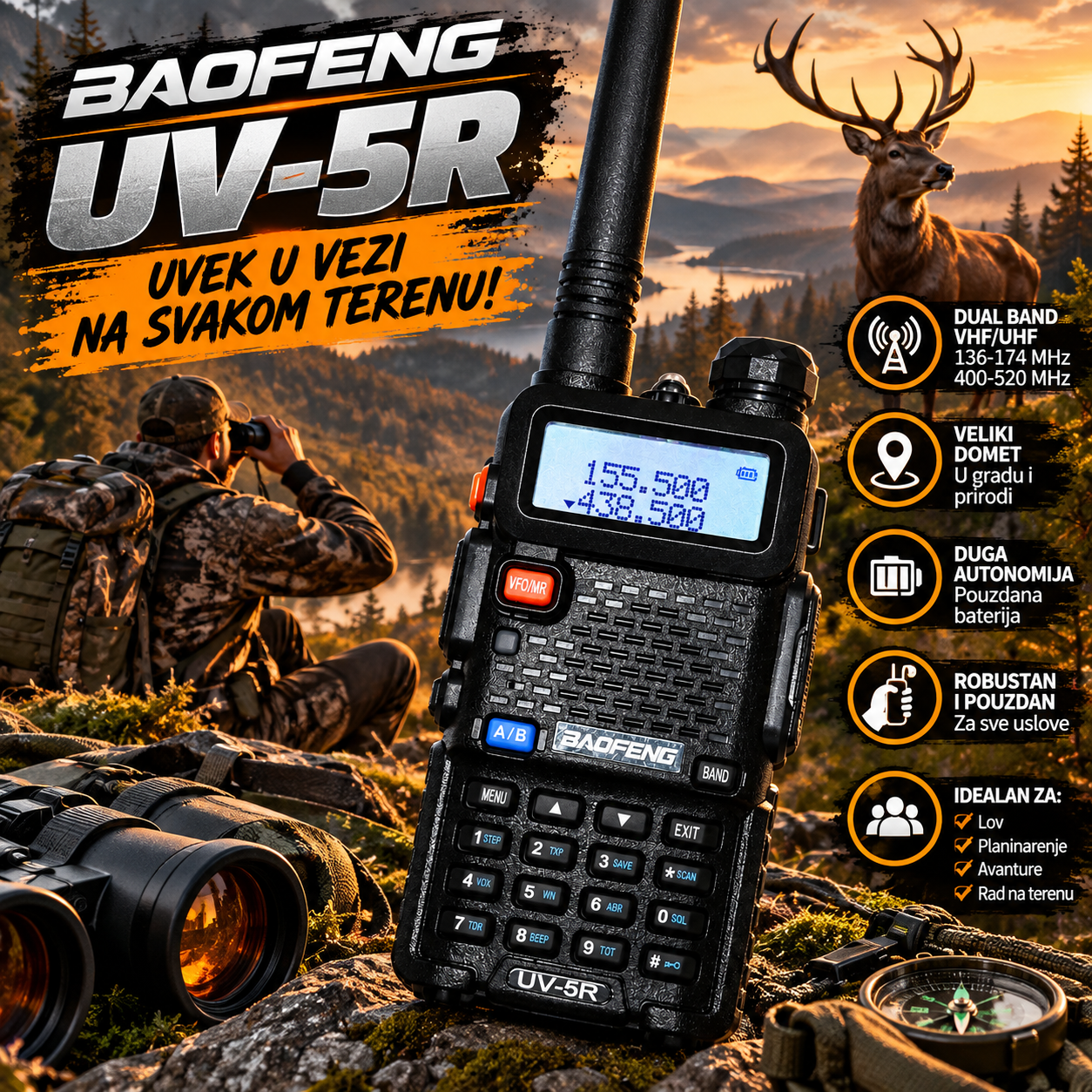 Baofeng UV-5R Dual Band Radio Stanica – Prenosiva VHF/UHF Radio Stanica