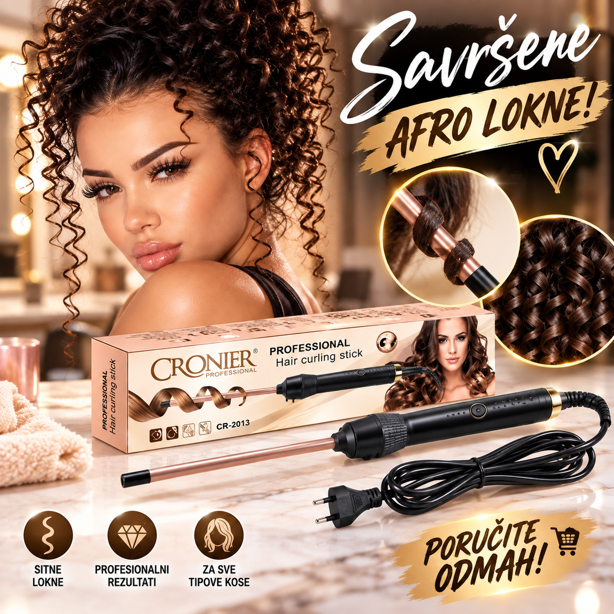 Figaro za Afro Lokne 9 mm – Profesionalni Mini Figaro za Sitne Lokne, Kovrdžanje i Oblikovanje Kose