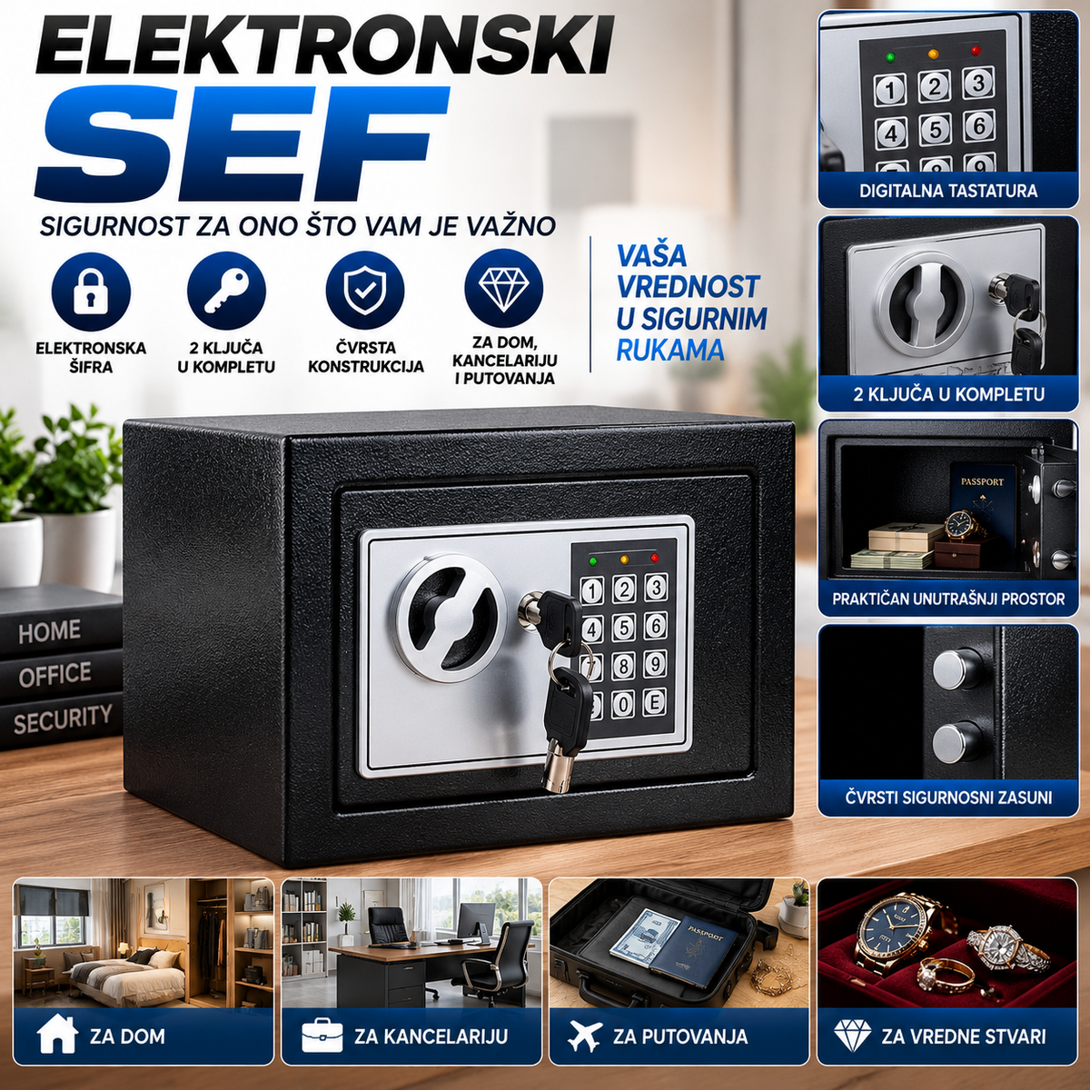 Elektronski Sef sa 2 Ključa – Digitalni Sef sa Šifrom za Novac, Dokumenta i Dragocenosti
