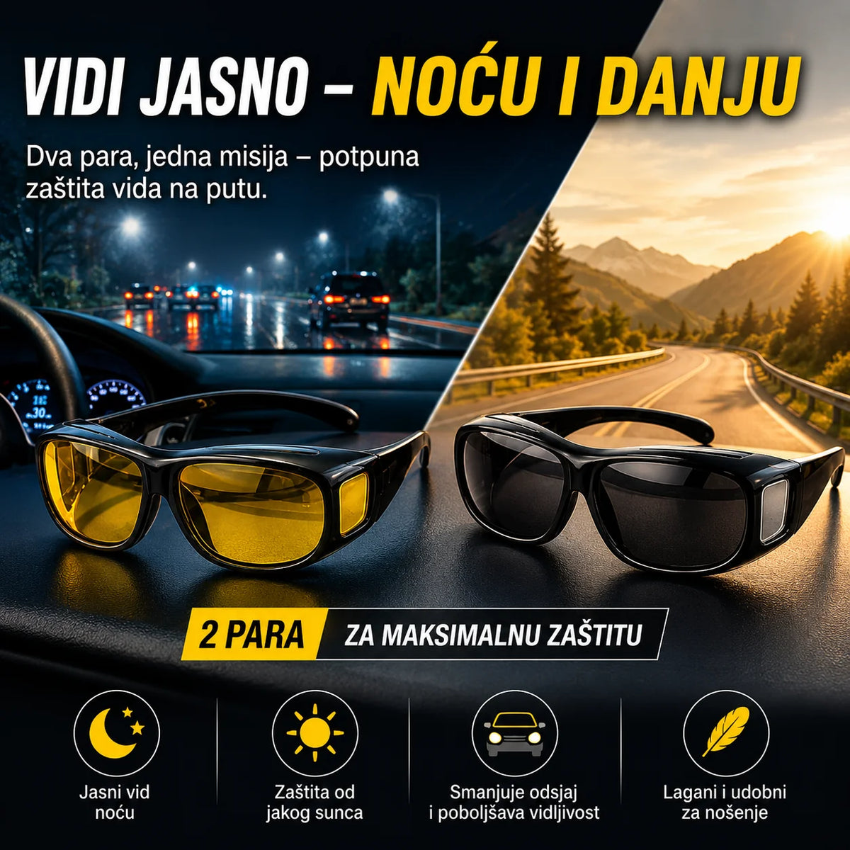 HD Naočare za Dnevnu i Noćnu Vožnju – Anti-Glare Naočare za Vozače protiv Odsjaja i Blještanja