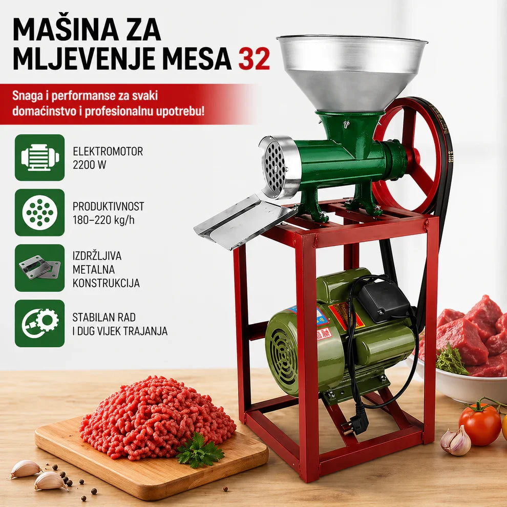 mašina za mlevenje mesa, masina za mlevenje mesa, električna mašina za meso, mašina za meso 32, mašina broj 32, mesoreznica, mašina za kobasice, punilica za kobasice, mlevenje mesa, profesionalna mašina za meso, elektromotor, električni motor, električna mesoreznica, mesarska oprema, oprema za mesaru, mesarski alat, kuhinjski aparat, kuhinjska oprema, mašina za obradu mesa, home meat grinder, meat grinder, electric meat grinder, sausage maker, sausage stuffer, butcher equipment, food processor, profesionaln
