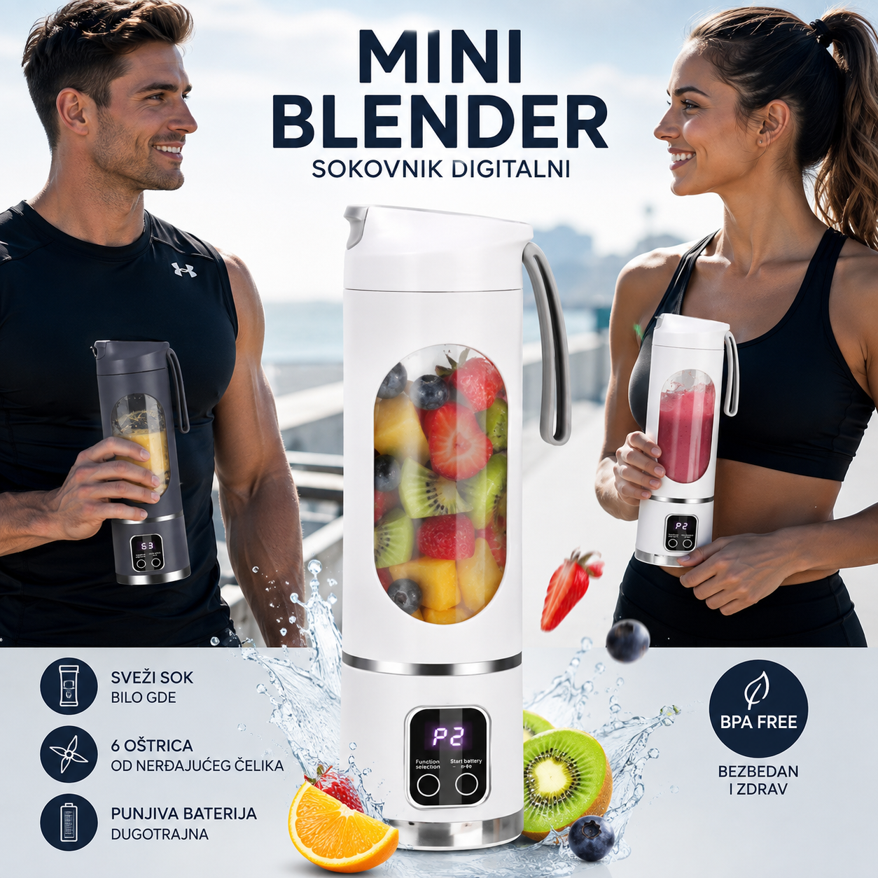Mini Blender Sokovnik Digitalni – Prenosni USB Blender za Smoothie, Šejkove i Sveže Sokove