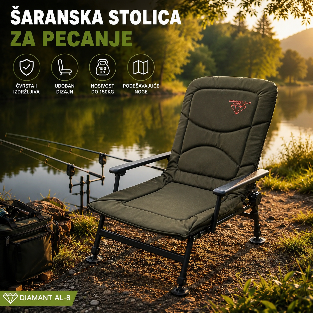 Šaranska stolica – Aluminijumska ribolovačka stolica nosivosti 160kg