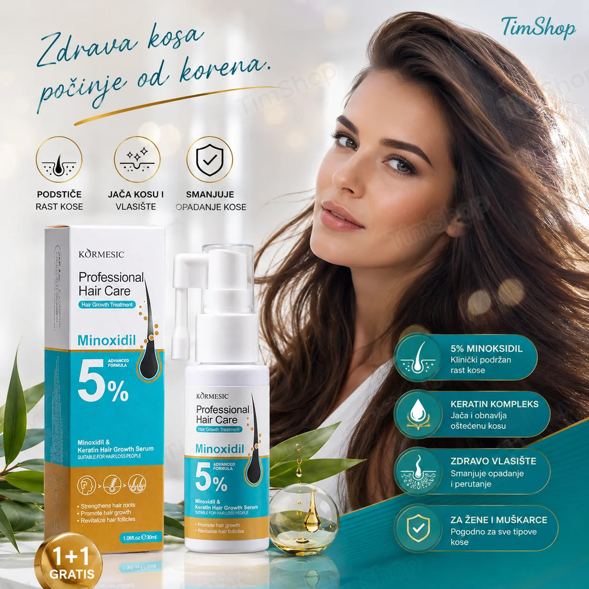Profesionalni Minoksidil 5% Serum za Rast i Jačanje Kose – Tretman za Negu Vlasišta 1+1 Gratis