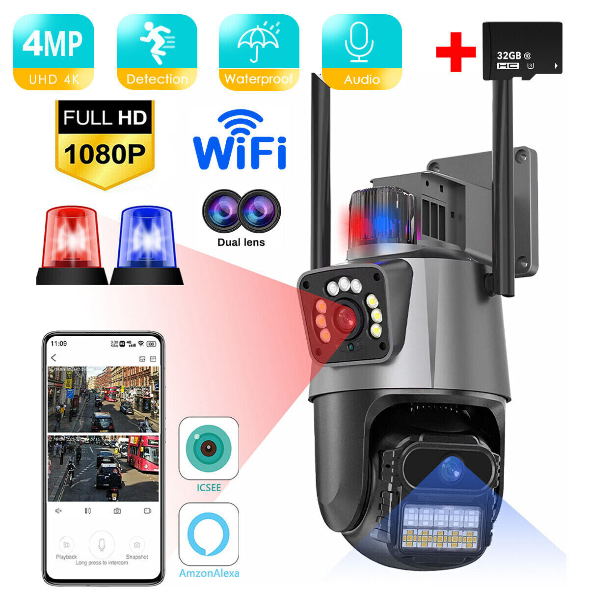 PTZ IP kamera 4K sa 2 sočiva 8x zoomom sirenom i microSD karticom 32GB