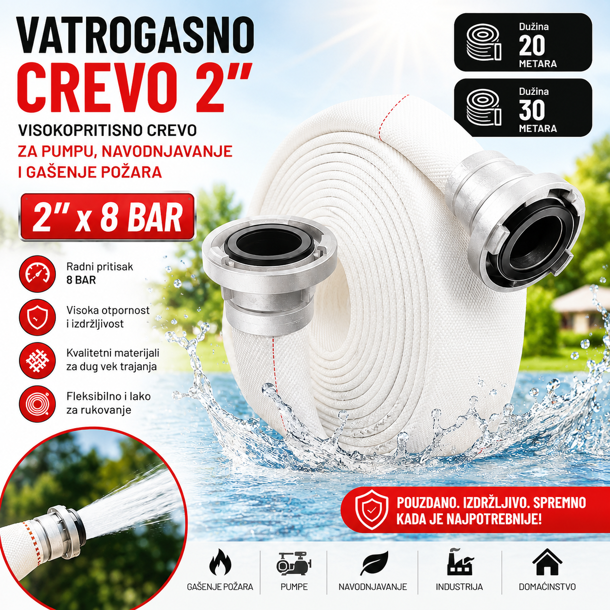 Profesionalno Vatrogasno Crevo 2" – Otporno Crevo za Industriju i Poljoprivredu