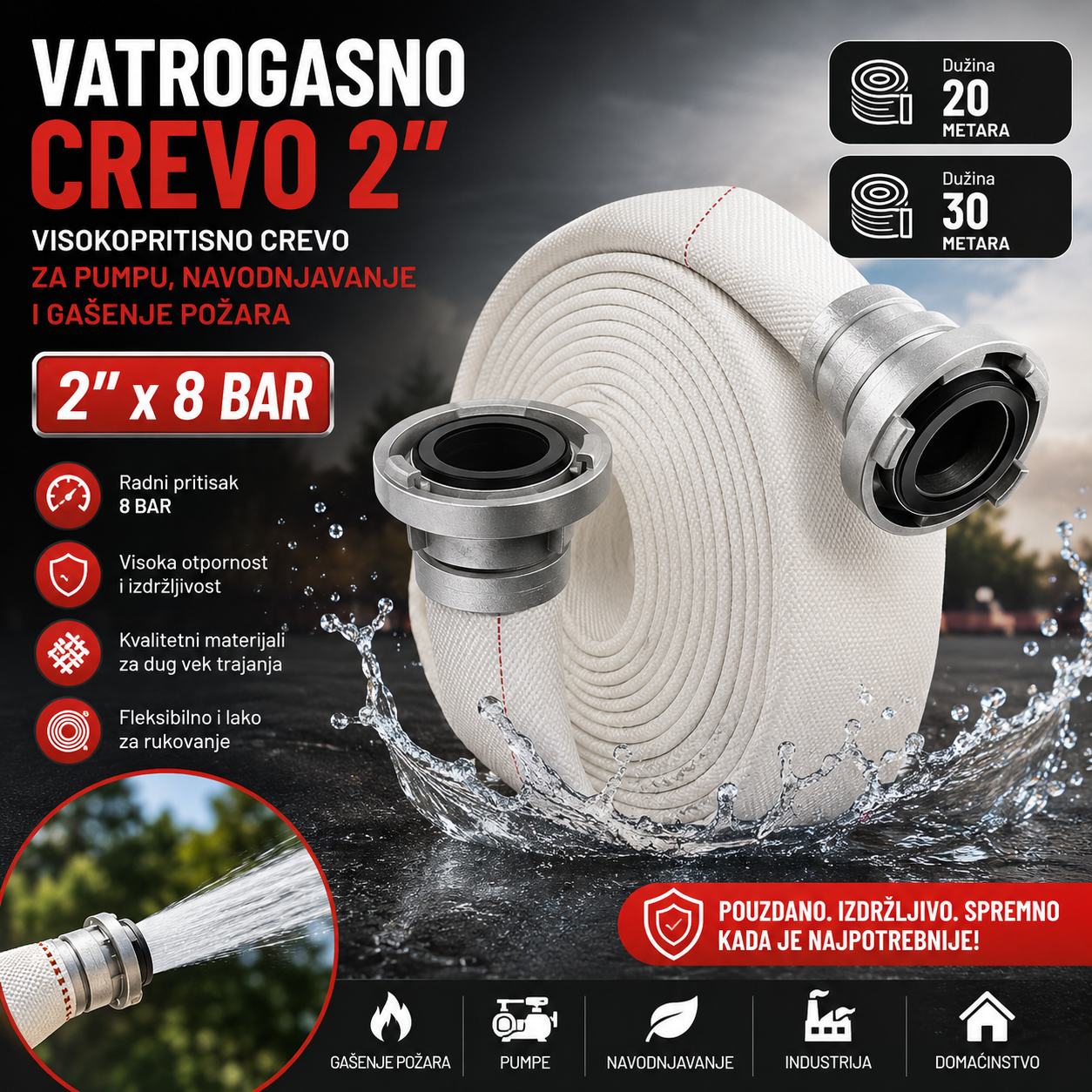 Profesionalno Vatrogasno Crevo 2" – Otporno Crevo za Industriju i Poljoprivredu
