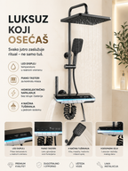 SEO optimizovan naslov Luksuzni Zidni Tuš Sistem sa Displejom i Dodacima – Termostatska Tuš Baterija sa Kišnim Tušem i Ručnom Tuš Ružom